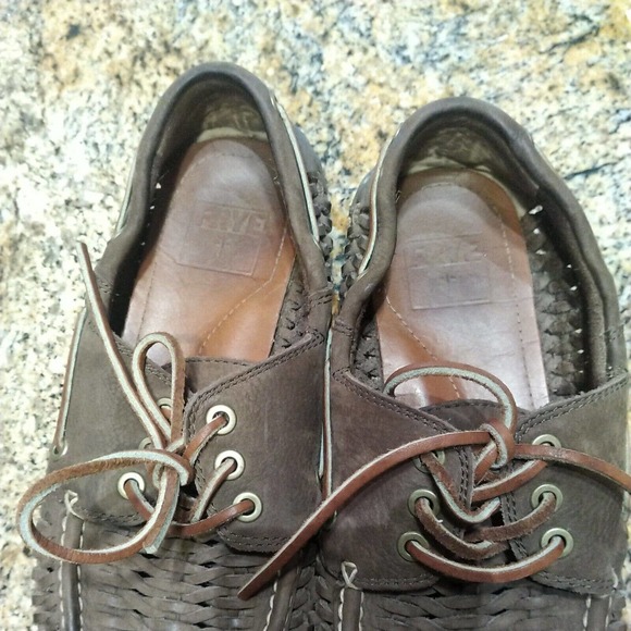 FRYE Men\'s Brown Woven Leather 3-Eye Boat Shoes Loafers Size 9 main image 8